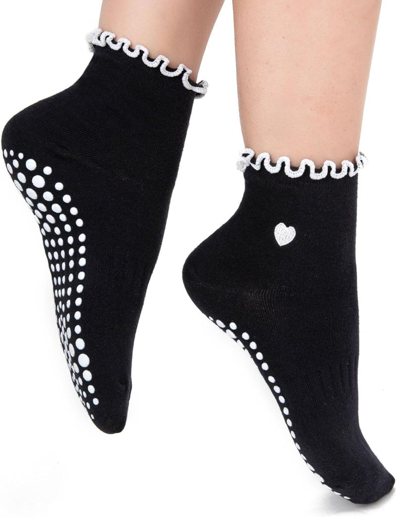 Soxbang 3/6 Pairs Cute Pilates Socks with Grips,Yoga Socks Barre Sock Non Slip Grip Embroidery for Barre Ballet Workout - Image 3
